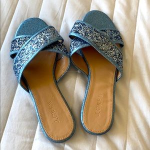 *NWOT* J. Crew blue glitter slide sandals sz 6.5